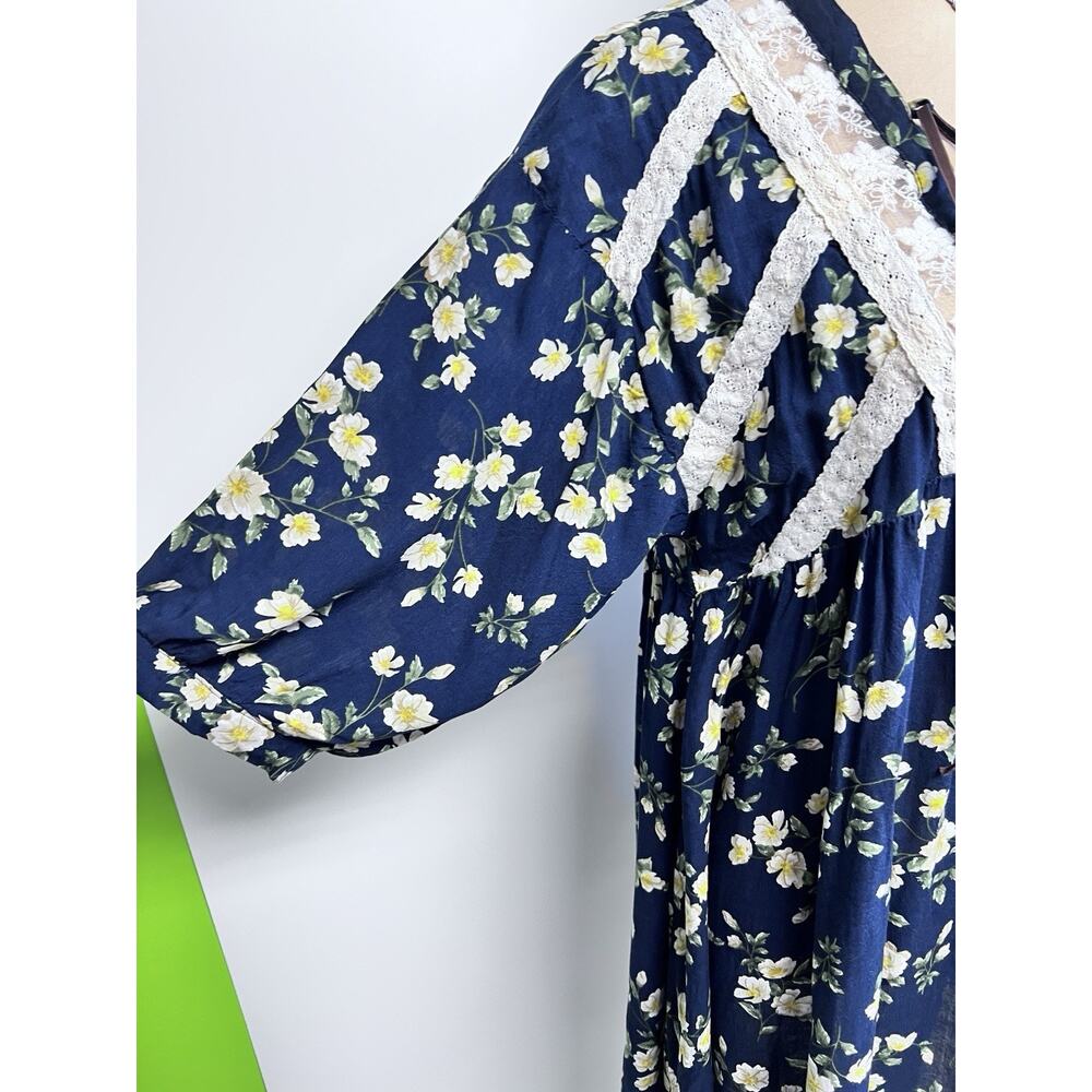 Umgee Boho Dress Medium Cottage Daisy Flowy Lace Up Top Hippie Pheasant - Picture 3 of 12